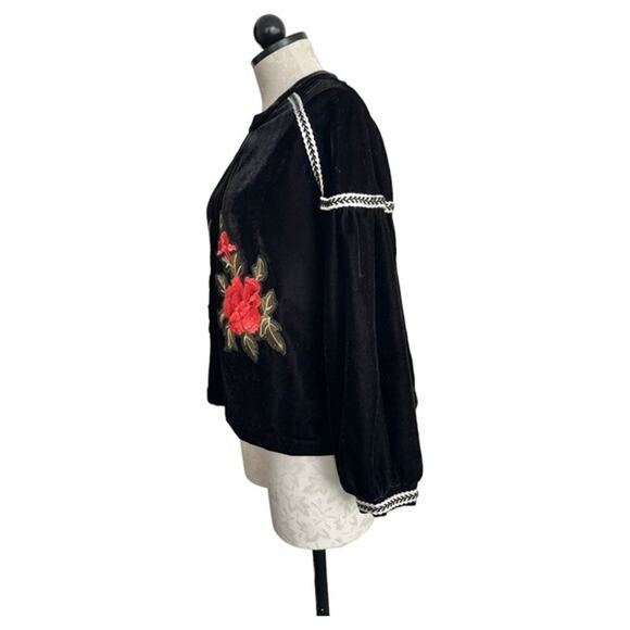 Elodie Velvet Roses Embroidered Jacket Open Front Peasant 3/4 Sleeves  Size S - Picture 5 of 15